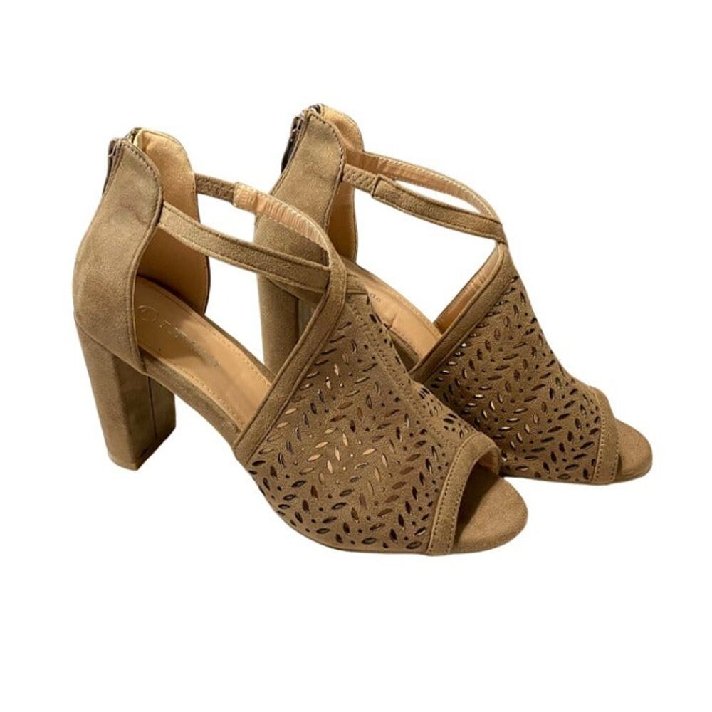 Top Mode Light Brown Open Toe Chucky Heel Sandal Size 7